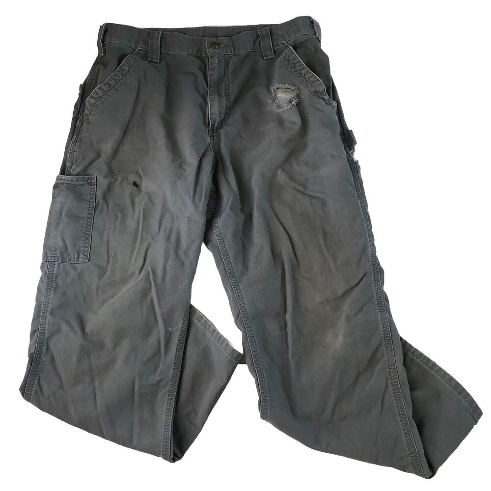 Carhartt B151 FAT Fatigue Grey Canvas Carpenter Work Pants 36x30 Distressed 0904